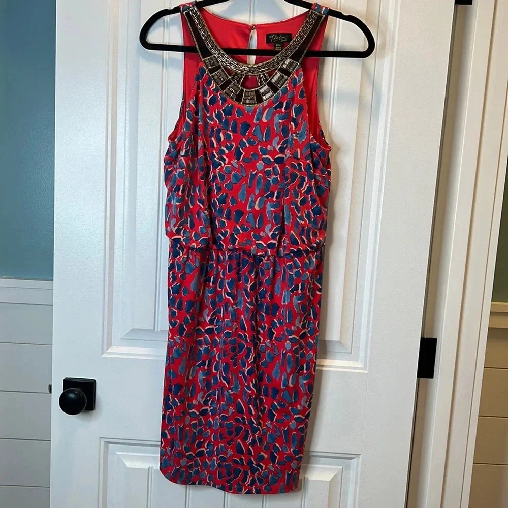 Thalia‎ Sodi Beautiful “Animal Print” Pink and Blue Beaded Dress. Size Medium.